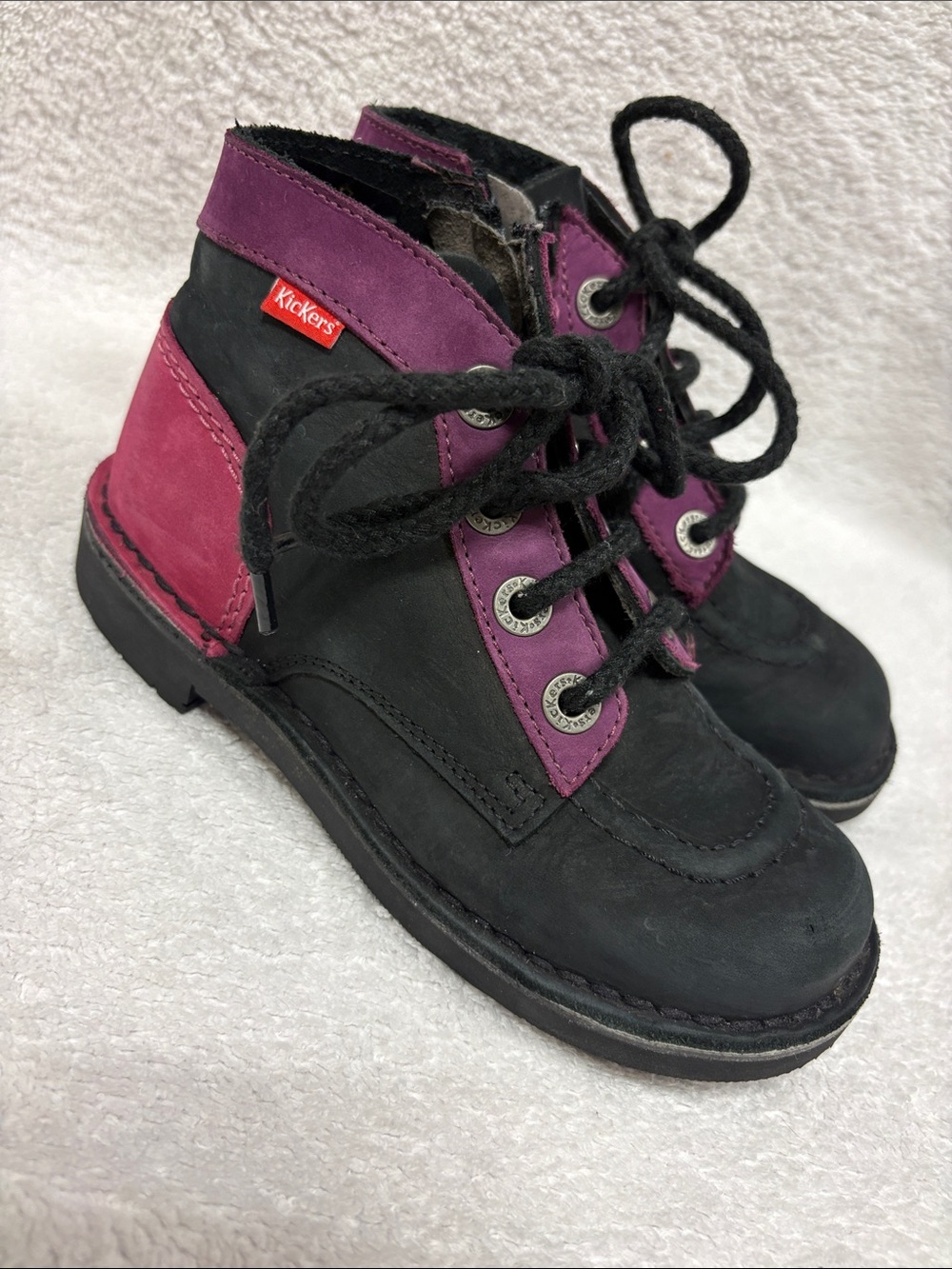 Kickers Kids Black with Purple and Magenta Accent Lace chucka side zip Boots 1